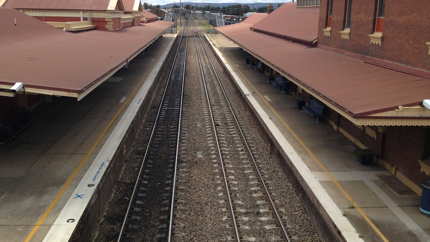 Generic train line and platforms at Goulburn in southern NSW. Feb 2013.