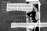 A black and white collage including a man in sunglasses and headlines relating to child sexual abuse.