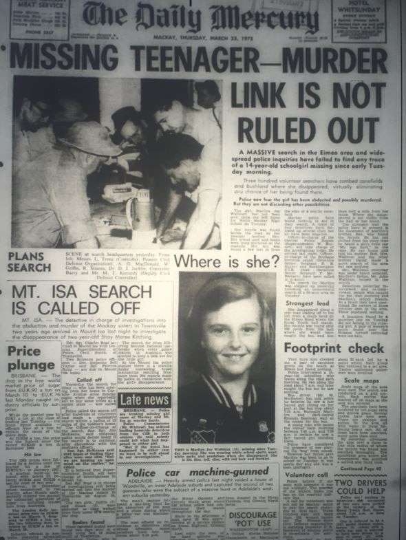 Local Mackay newspaper The Daily Mercury two days after Marilyn went missing.