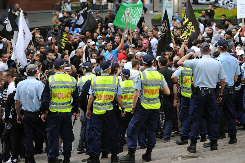 Police confront Sydney protesters (AFP: Greg Wood)