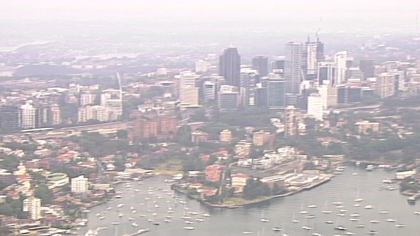 aerial view of sydney under blanket of smoke