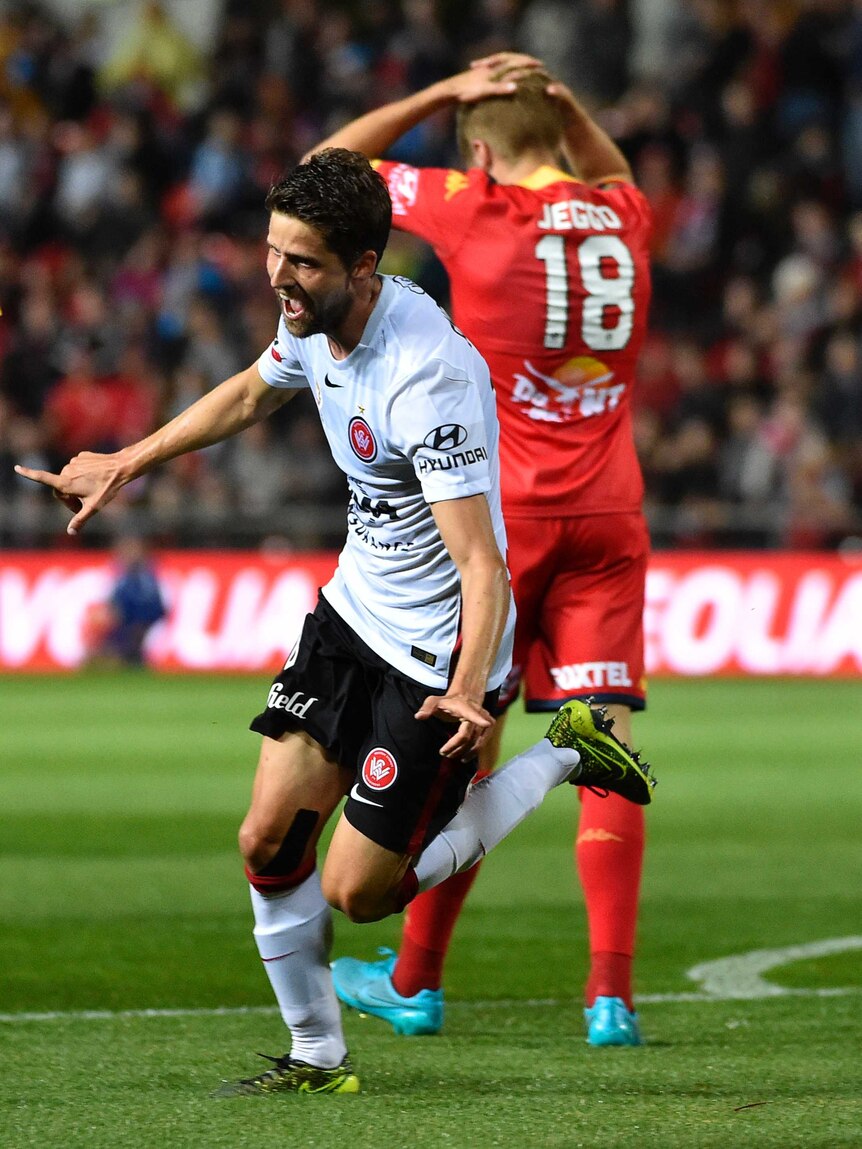 Andreu celebrates his equaliser against Adelaide