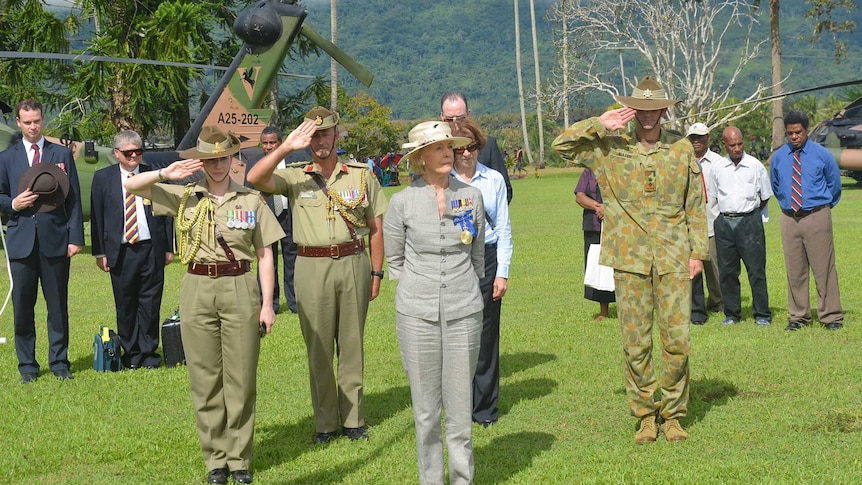 Governor General Quentin Bryce takes part in the Anzac Day commemorations in Kokoda, Papua New Guinea, Thursday, April 25, 2013.