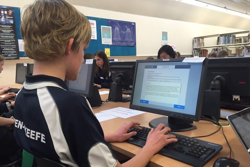 Gereon Gatzen-O'Keefe from Campbell High School trying out the new online NAPLAN test.