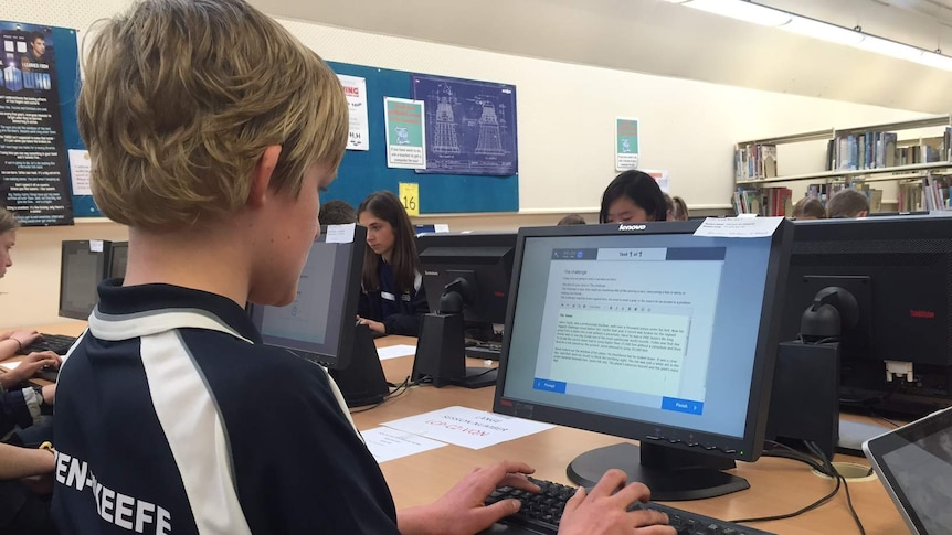 A student from Campbell High School trying out the new online NAPLAN test.