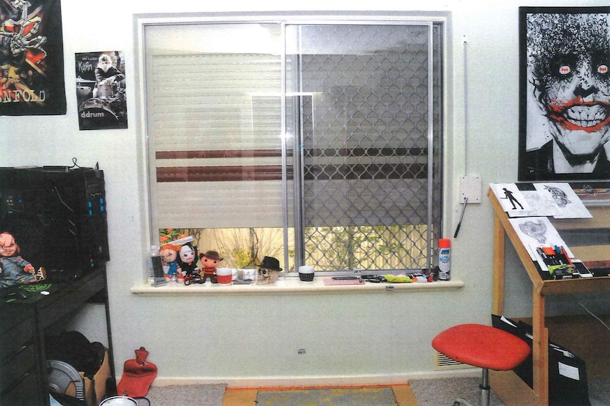 The lounge room used by Aaron Pajich murderer Jemma Lilley as a bedroom, adorned with posters and dolls.