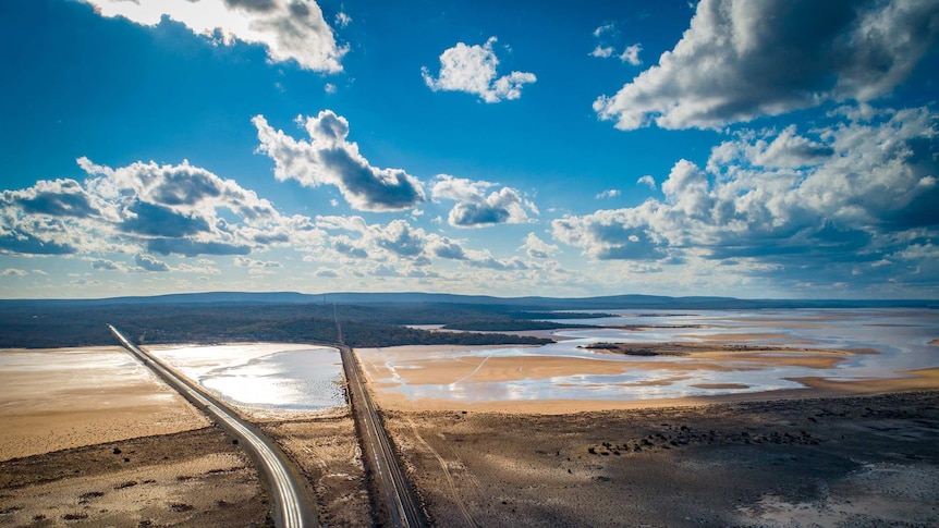 Aerial view of remote salt lake