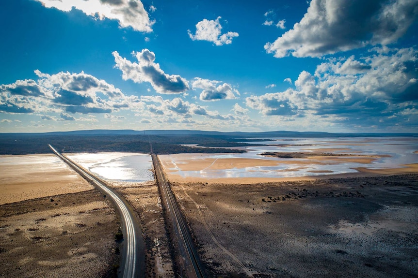 Aerial view of remote salt lake