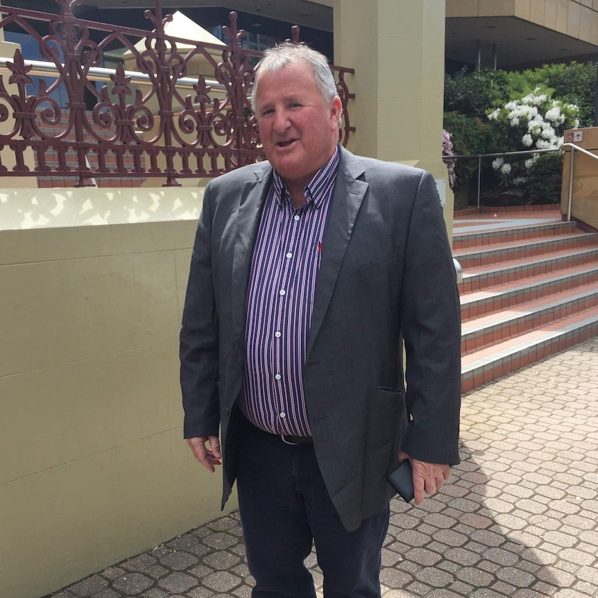 Former CEPU president Kevin Harkins leaves the Federal Court in Hobart