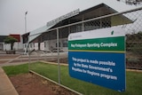 Image of the rear of a grandstand at the Ray Finlayson Sporting Complex in Kalgoorlie, Western Australia