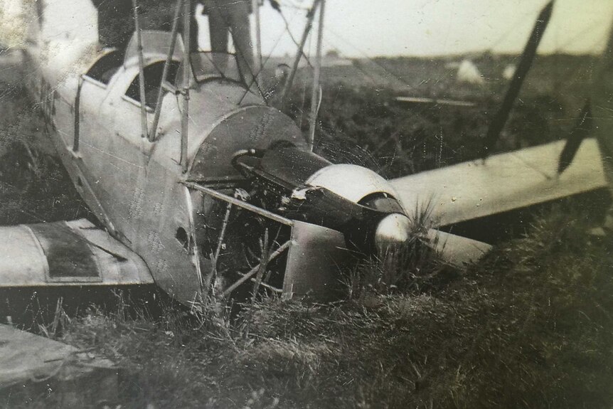Brigid Holmes' plane after crash landing in 1950