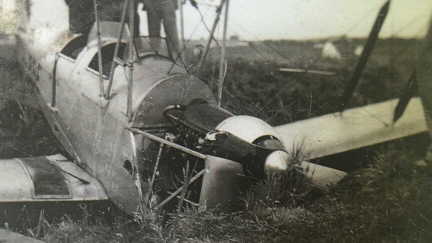 Brigid Holmes' plane after crash landing in 1950