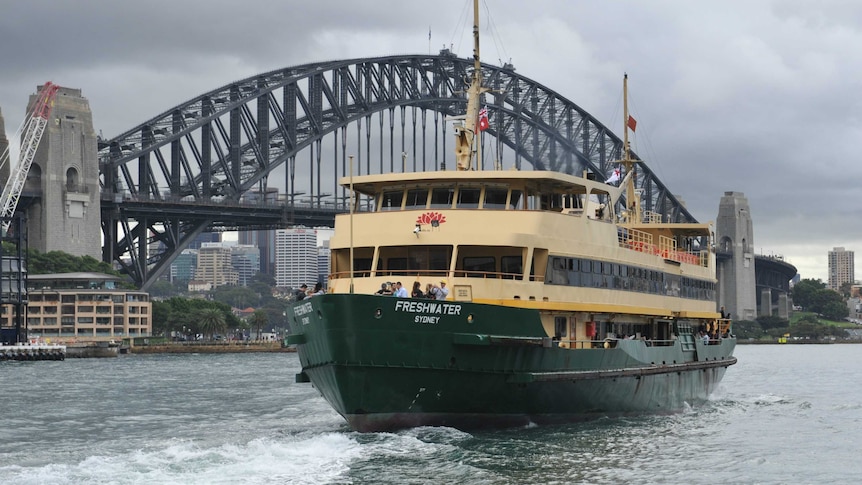 A Sydney ferry, with the Sydney Harbour Bridge