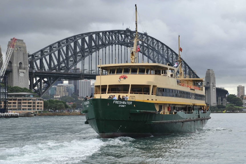 A Sydney ferry, with the Sydney Harbour Bridge