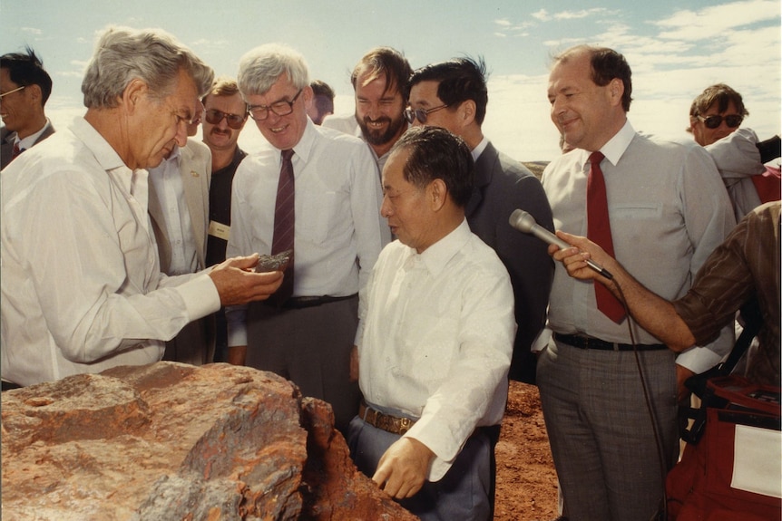 Bob Hawke visiting an iron ore mine with general secretary Hu Yaobang.