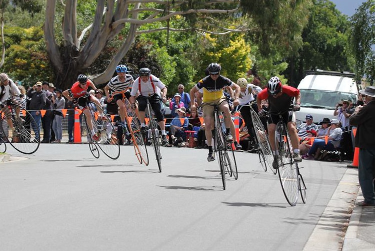 Riders at the National Penny Farthing Championships, Tasmania.