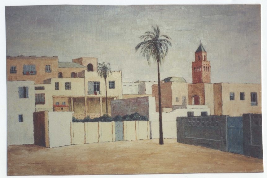 Painting of a Middle Eastern streetscape