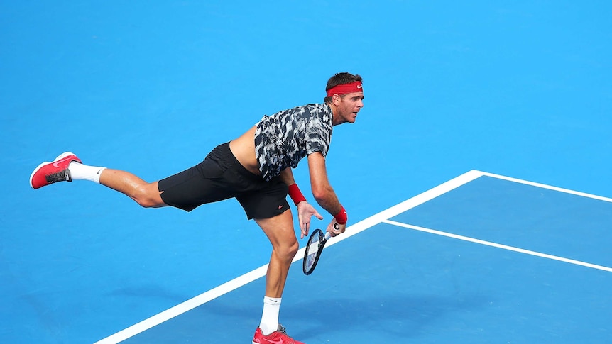 Juan Martin Del Potro serves at the Sydney International