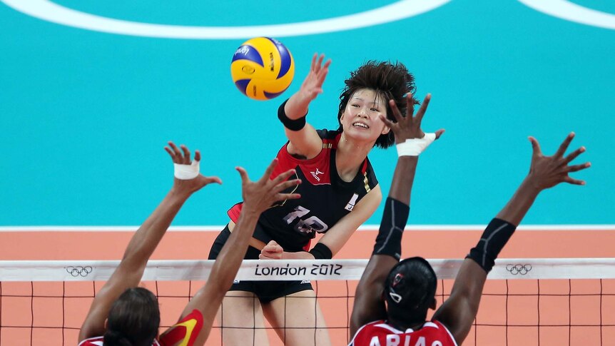 Japan and the Dominican Republic play in women's volleyball