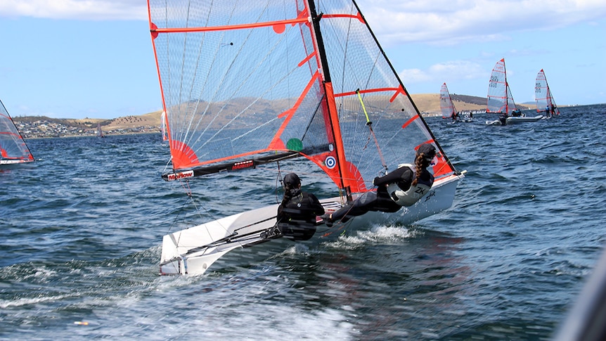 Competitors on the River Derwent at the National Sailing Championships