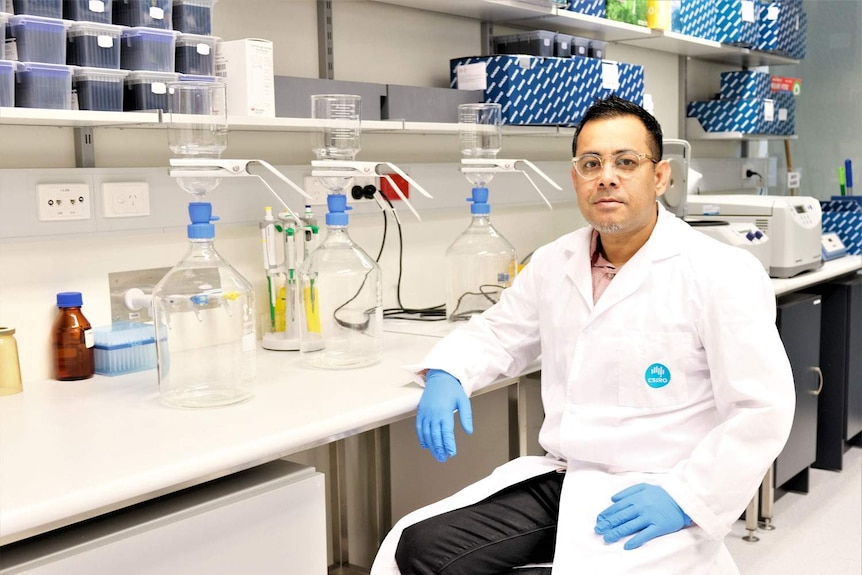 Dr Warish Ahmed in his CSIRO laboratory at Brisbane’s Ecosciences precinct.