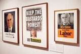 Political ads on show at the National Library of Australia in Canberra.