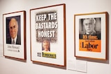 Political ads on show at the National Library of Australia in Canberra.
