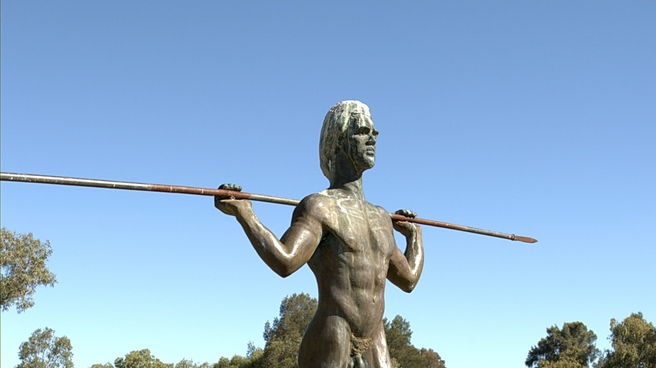 Statue of Yagan, Aboriginal warrior, Heirisson island, Perth