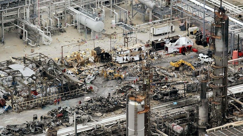 $US50 million fine: The BP facility in Texas City after the explosion which killed 15 workers