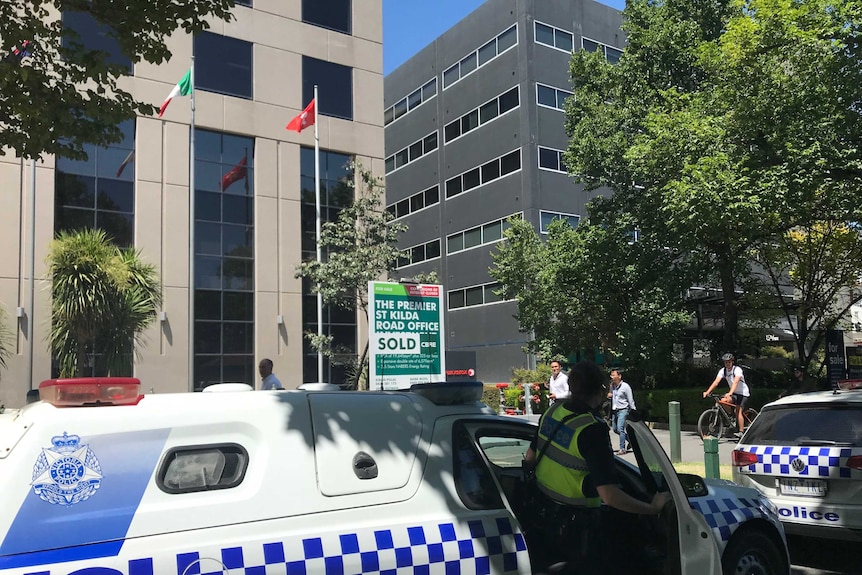 Emergency service vehicles on the street.