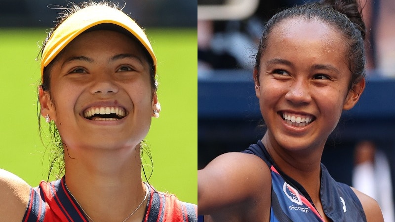 Emma Raducanu and Leylah Fernandez both smile widely after tennis matches
