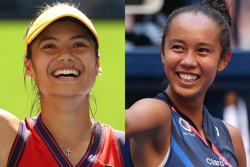 Emma Raducanu and Leylah Fernandez both smile widely after tennis matches