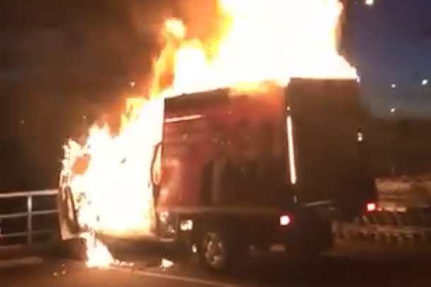 One Nation billboard truck set alight in a Howrah shopping centre car park in Hobart, May 2019