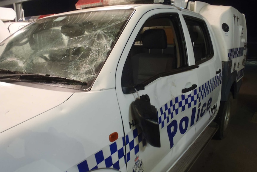 The vehicle had a smashed windscreen and damaged sides