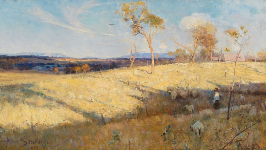 Painting titled 'Golden summer, Eaglemont' 1889, by Arthur Streeton