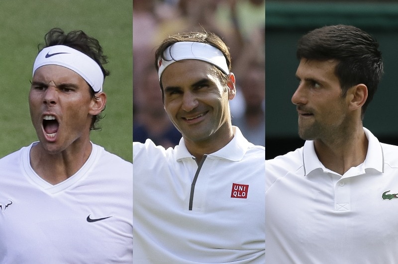 A composite of Rafael Nadal, Roger Federer and Novak Djokovic.