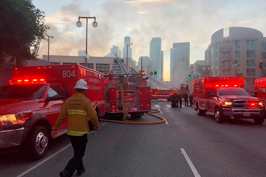 More than 200 firefighters rushed to the blaze at Los Angeles Toy District.