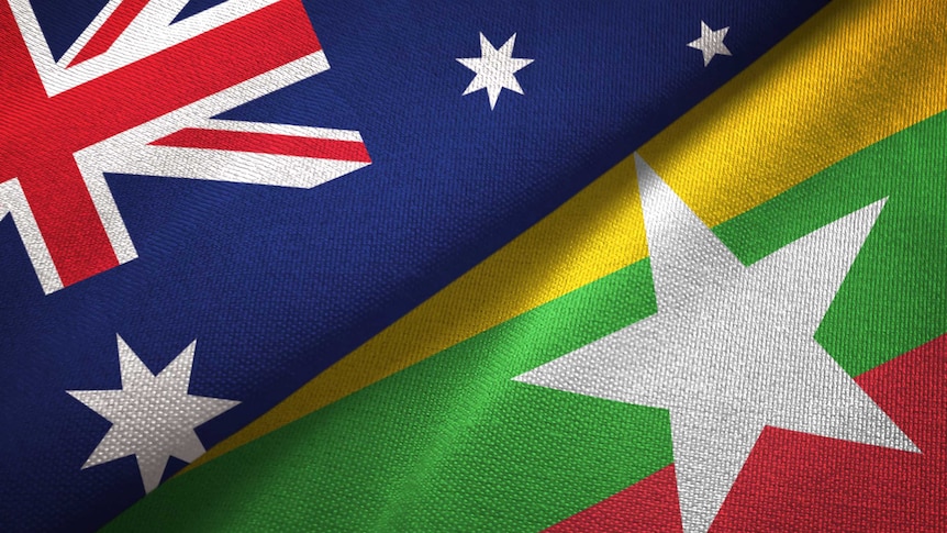 The flags of Myanmar and Australia.