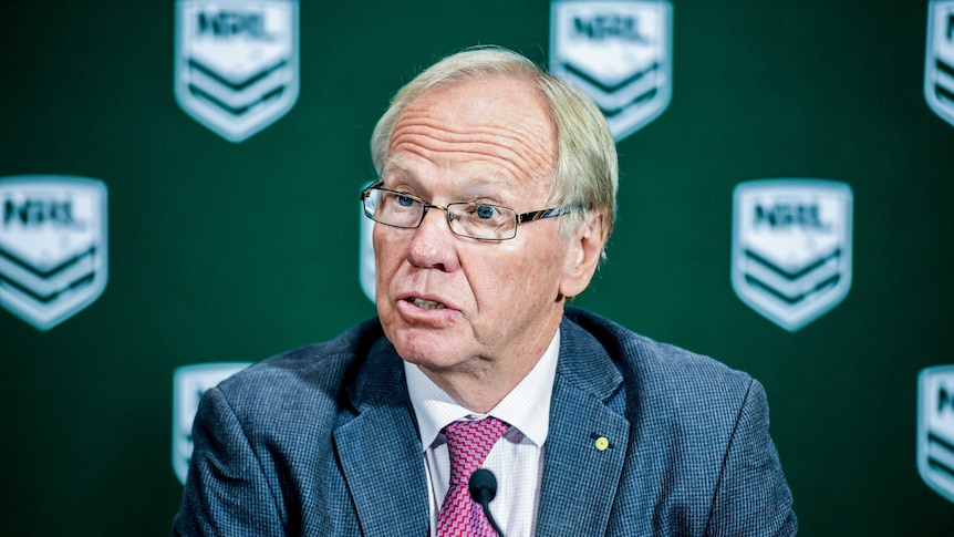 Peter Beattie speaks to press from NRL HQ