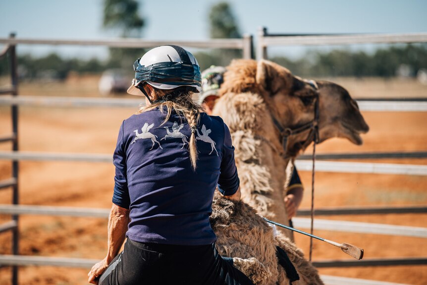 Woman rides a camel