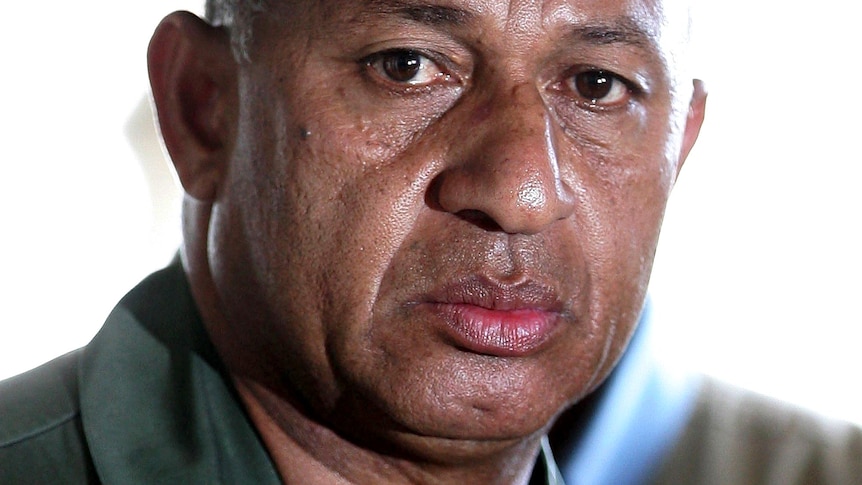 Fijian Military Commander Frank Bainimarama prepares to speak to the media.