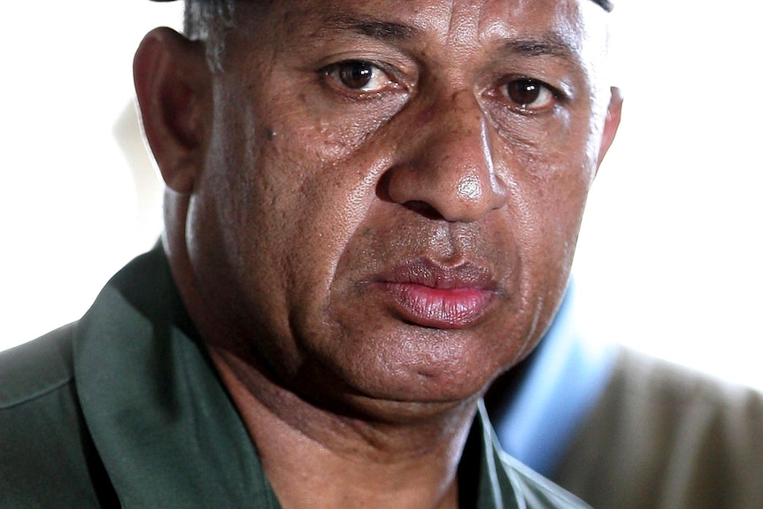 Fijian Military Commander Frank Bainimarama prepares to speak to the media.
