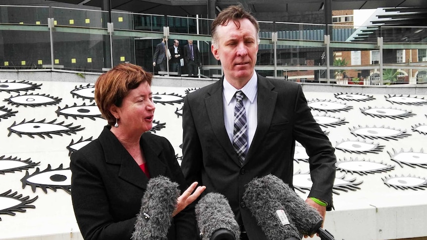 Jo-Anne Bragg and Derec Davies outside court in Brisbane