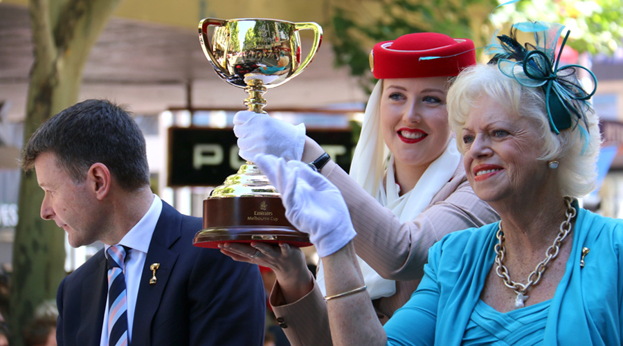 Melbourne Cup trophy shown off during annual parade