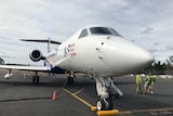 The  Gulfstream V flying laboratory on the tarmac in Hobart