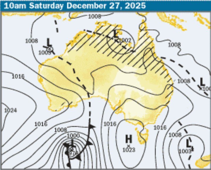 12月27日土曜日のオーストラリアの気圧地図。