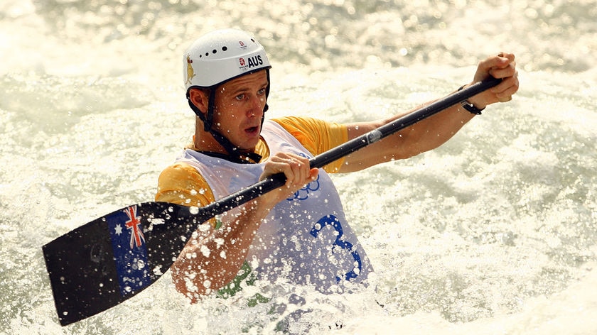 Canoeist Robin Bell negotiates the course in Shunyi at the Beijing Olympics