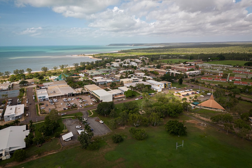 An aerial view of the township of Nhulunbuy, in the Northern Territory.