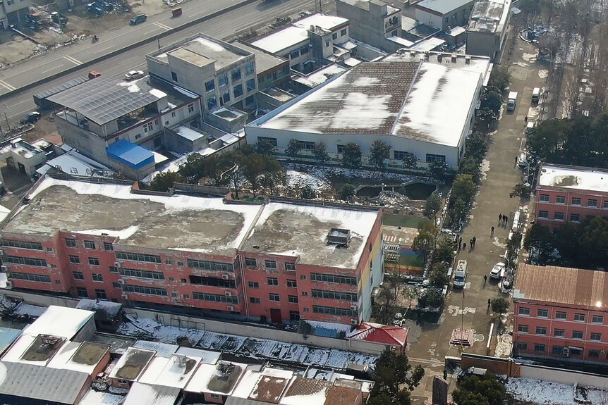 Aerial view of a Chinese school after fire. 