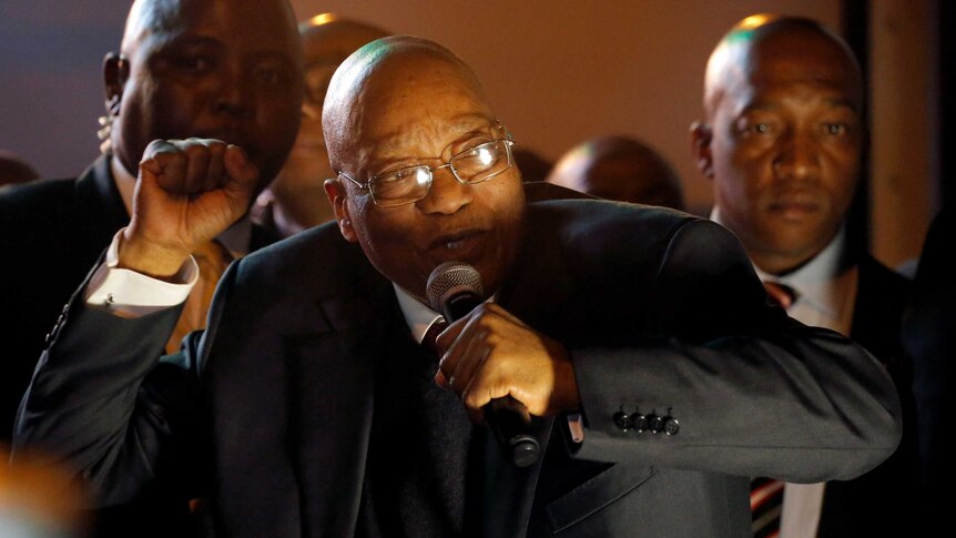 South Africa's President Jacob Zuma celebrates with his supporters.